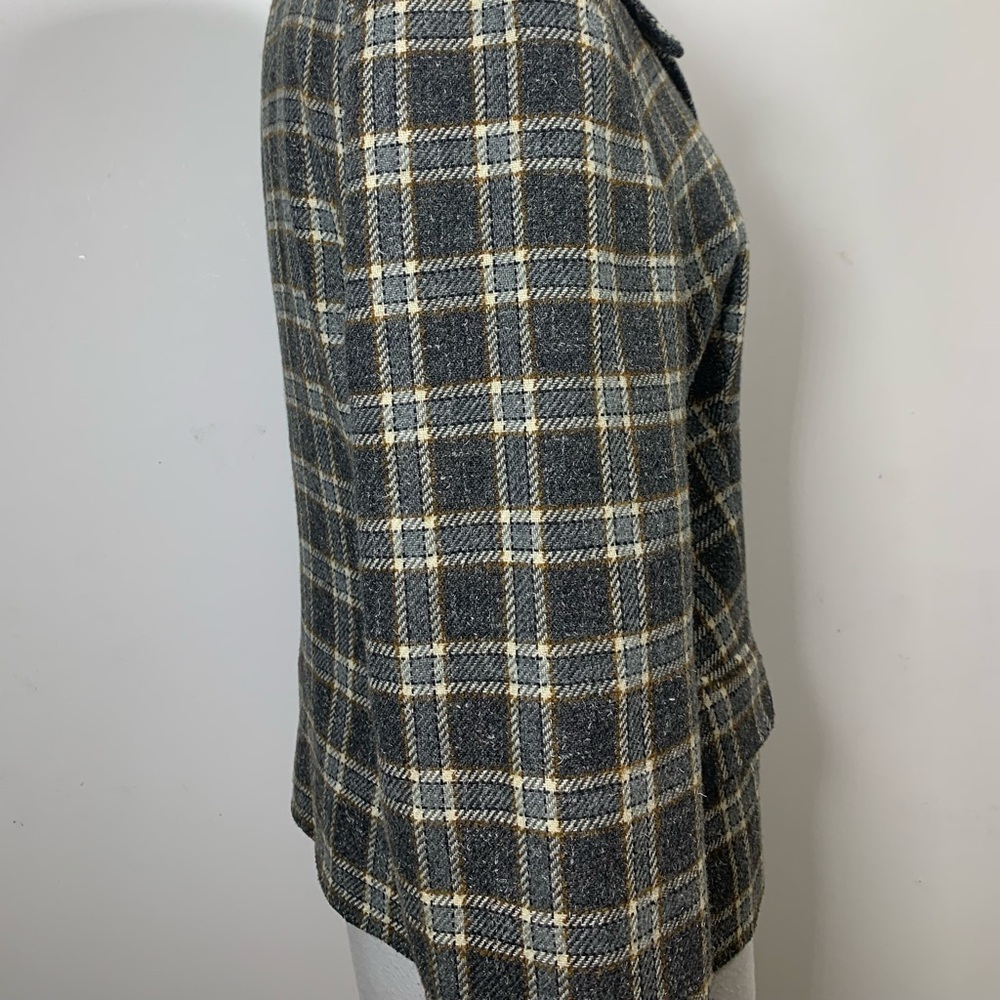 Topshop Women's Blazer Jacket Checked Grey Mix Wool Blend Single Breast UK 12 - Picture 4 of 8
